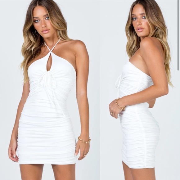 Princess Polly Ellis White Halter Ruched Minidress - Picture 2 of 11